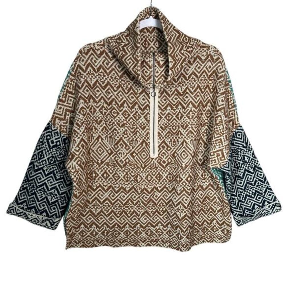 Aldomartins Sz S Oversized 1/2 Zip Sweater Geometric Colorblock Wool Blend Aztec